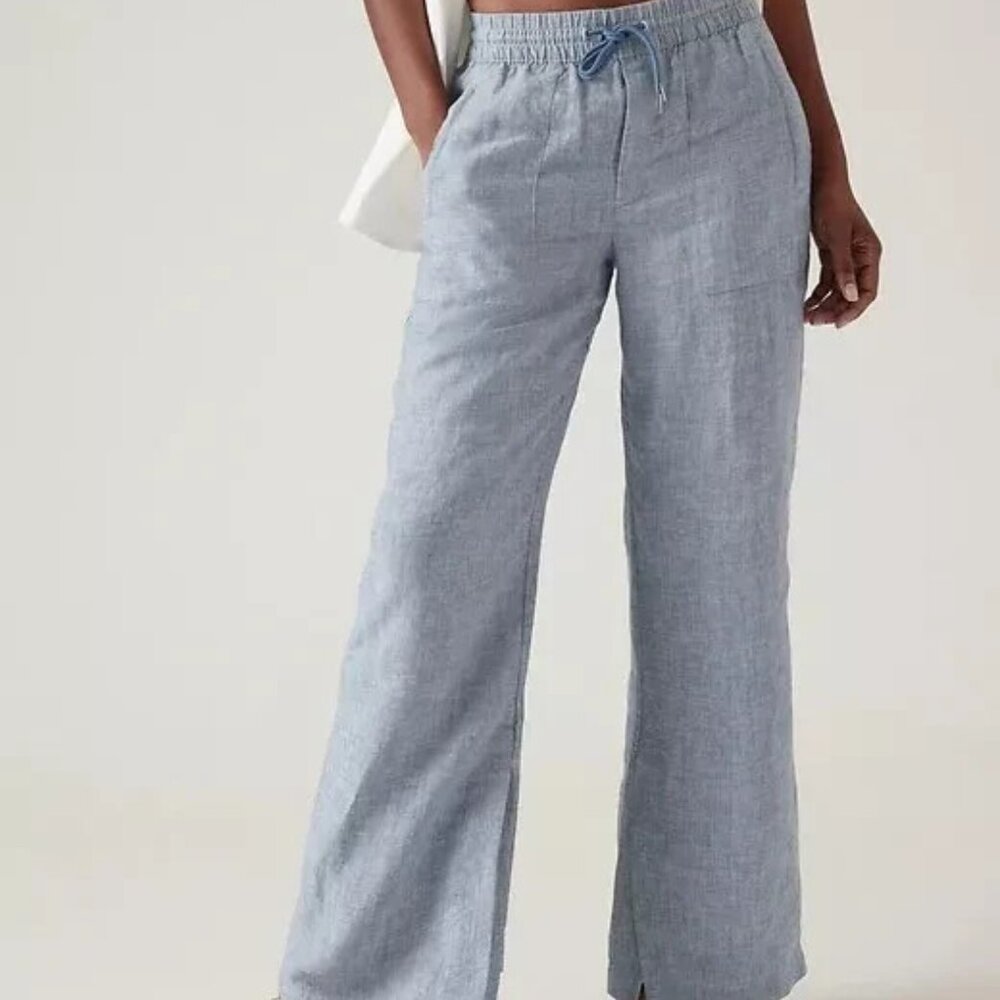 Athleta Light Blue Wide-Leg Linen Drawstring Pants